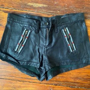 Rag & Bone lamb leather shorts with zip and embroidery details size 24